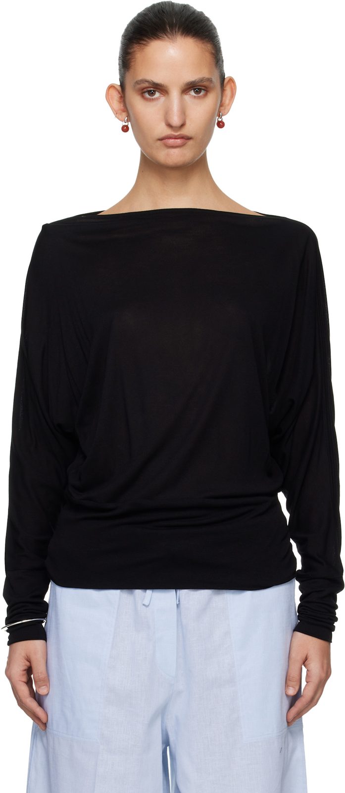 TOTEME Black Boatneck Jersey T-shirt 261771F110004
