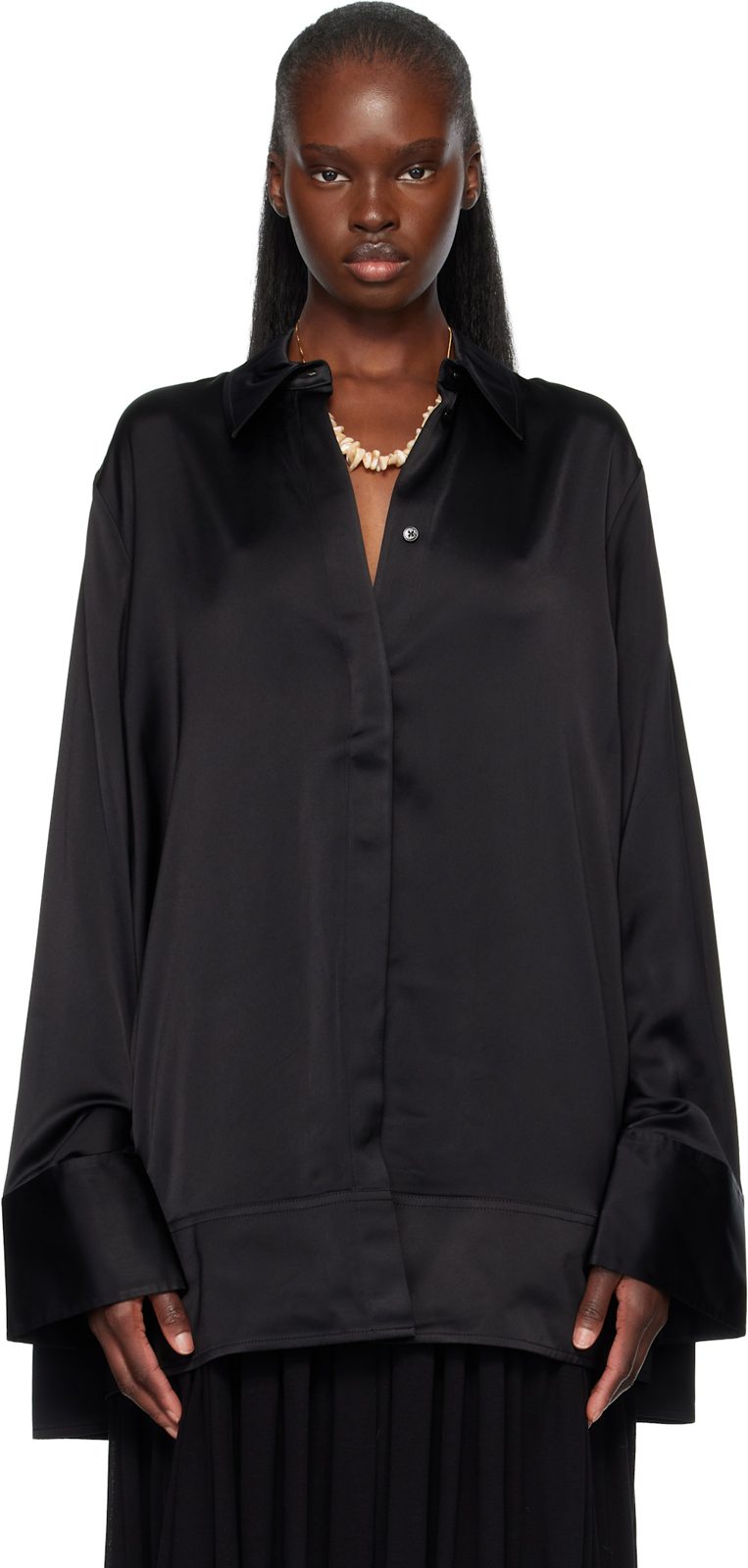 TOTEME Black Soft Tuxedo Shirt 261771F109017