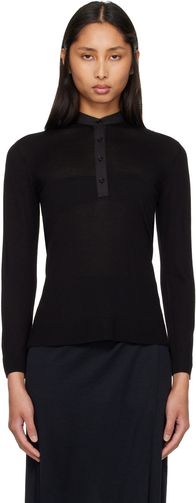 TOTEME Black Wool Silk Knit Sweater 261771F109008