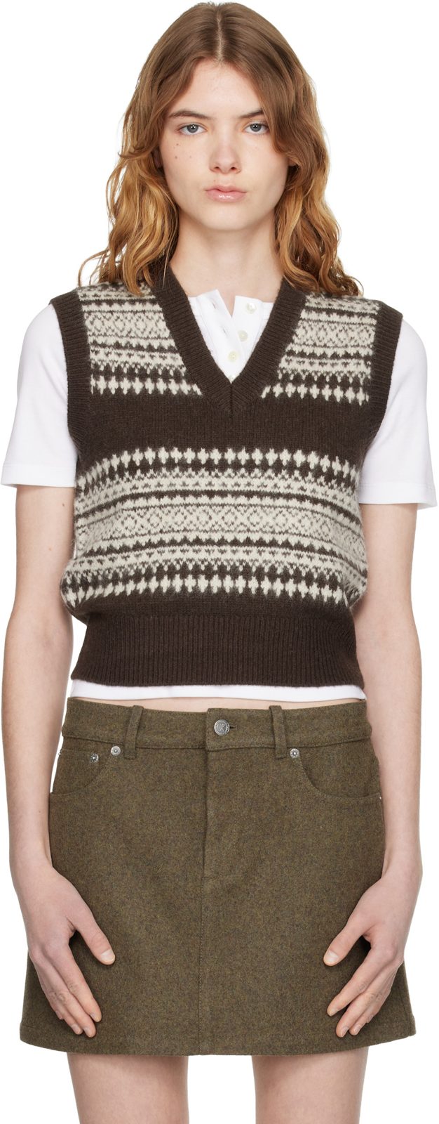 Brown Wool Sweater Vest 261252F100000
