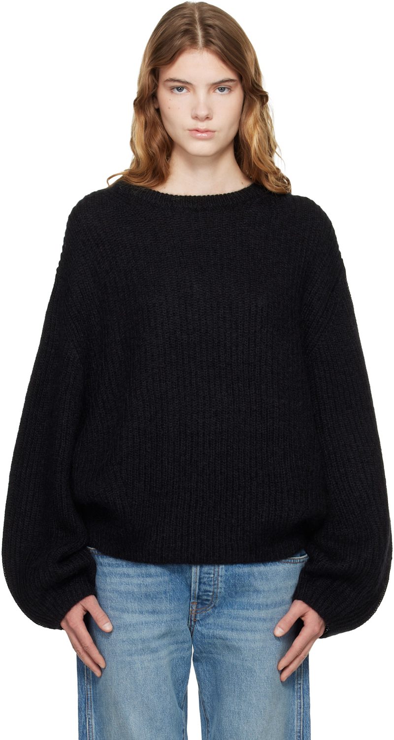 TOTEME Black Mohair Blend Rib Knit Sweater 261771F096002