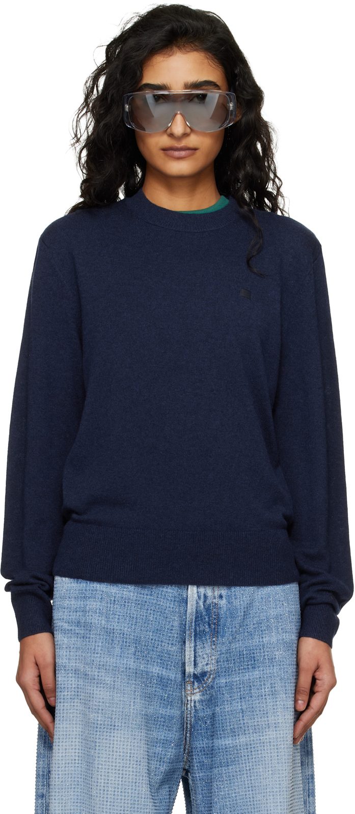 Navy Fitted Yak Wool Sweater 261129F096010