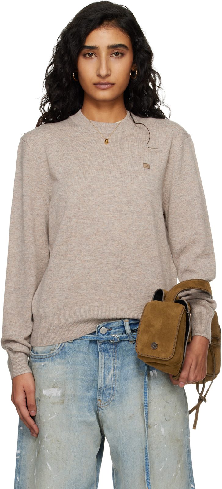 Beige Fitted Yak Wool Sweater 261129F096008