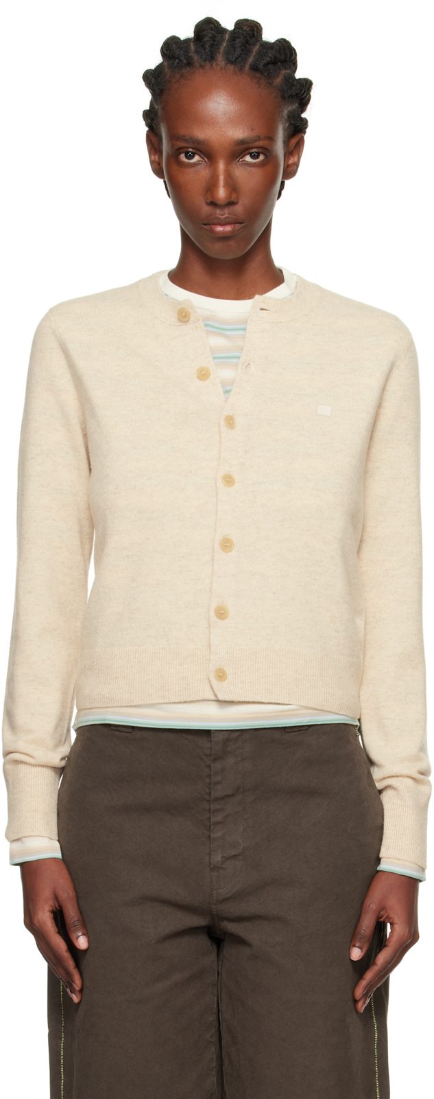 Beige Yak Wool Fitted Cardigan 252129F095010