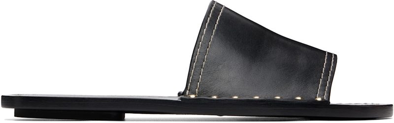TOTEME Black Studded Leather Slide Sandals 261771F124003
