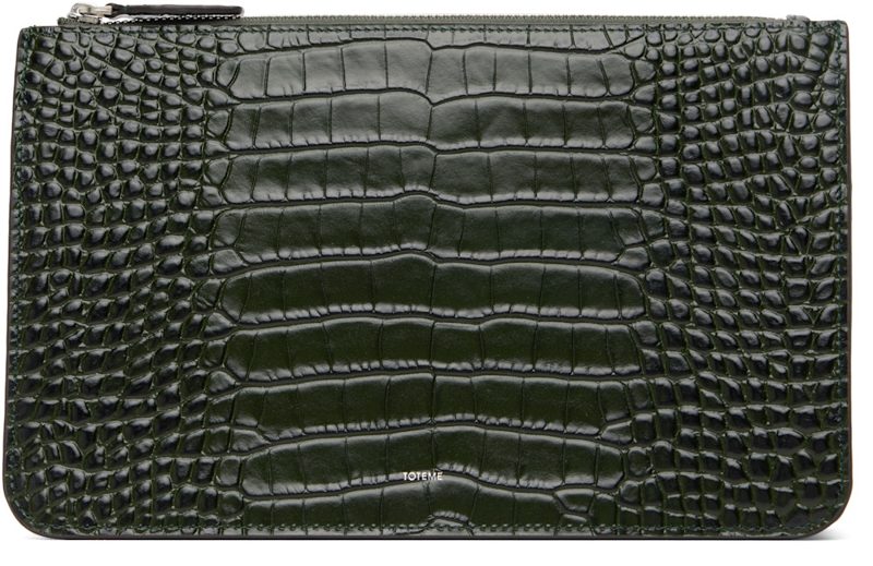 TOTEME Green Threefold CROCO-EM[보스]ED Clutch 261771F044012