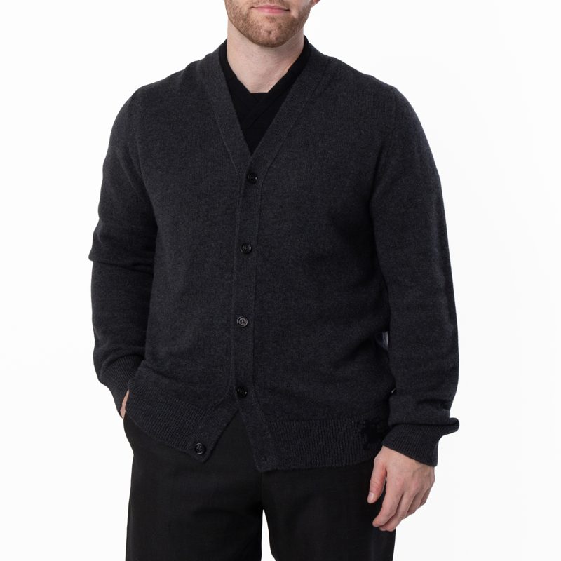 EKD Embroidered Cashmere Cardigan_Dark Grey Melange