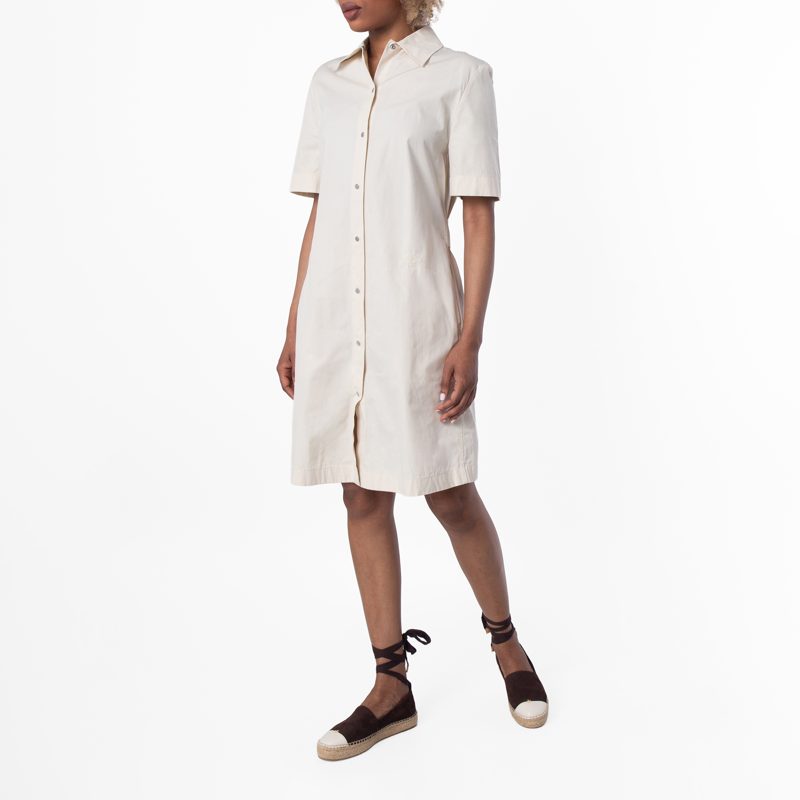 Cotton Blend Short-Sleeved Shirt Dress_Calico
