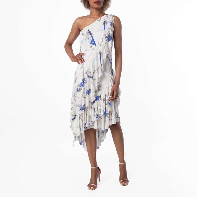 Knight Hardware One-Shoulder Dress_Blue/White