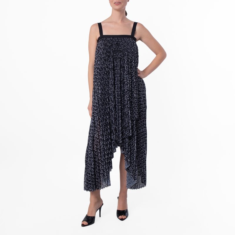 Pleated Chain Print Dress_Silver / Black