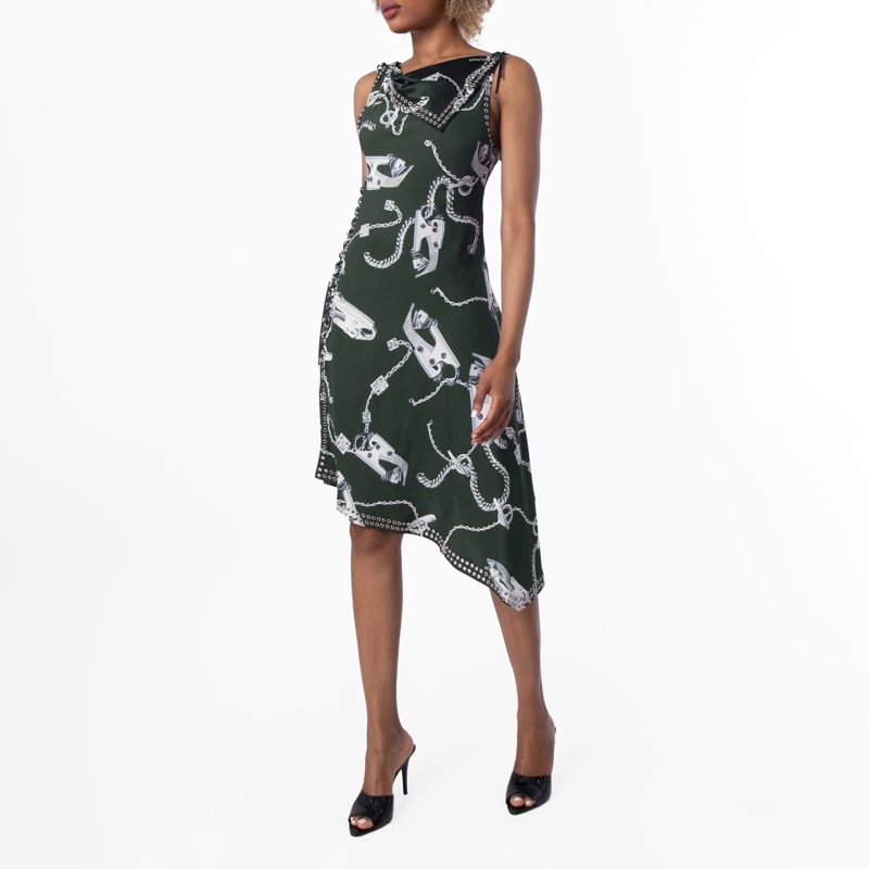 Knight Hardware Printed Sleeveles Dress_Silver/Green