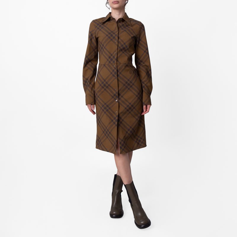 Check Wool Blend Shirt Dress_Camp Ip Check