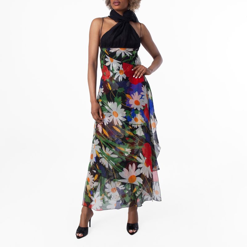 Daisy Garden Silk Blend Dress_Black Ip Pattern