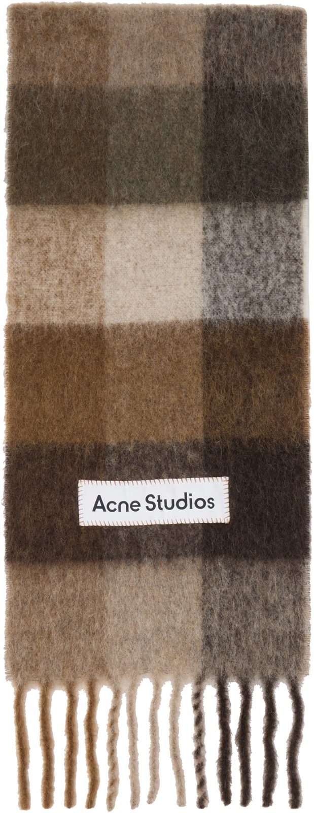 Brown Mohair Checked Scarf 261129F028033