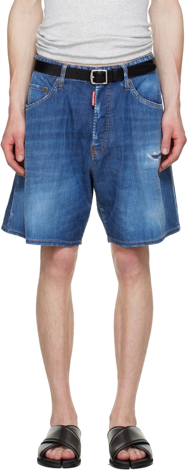 Blue Medium Wash Denim Boxer Shorts 261148M193005