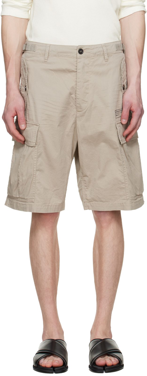 Beige Light Cotton Utility Kawaii Shorts 261148M193001