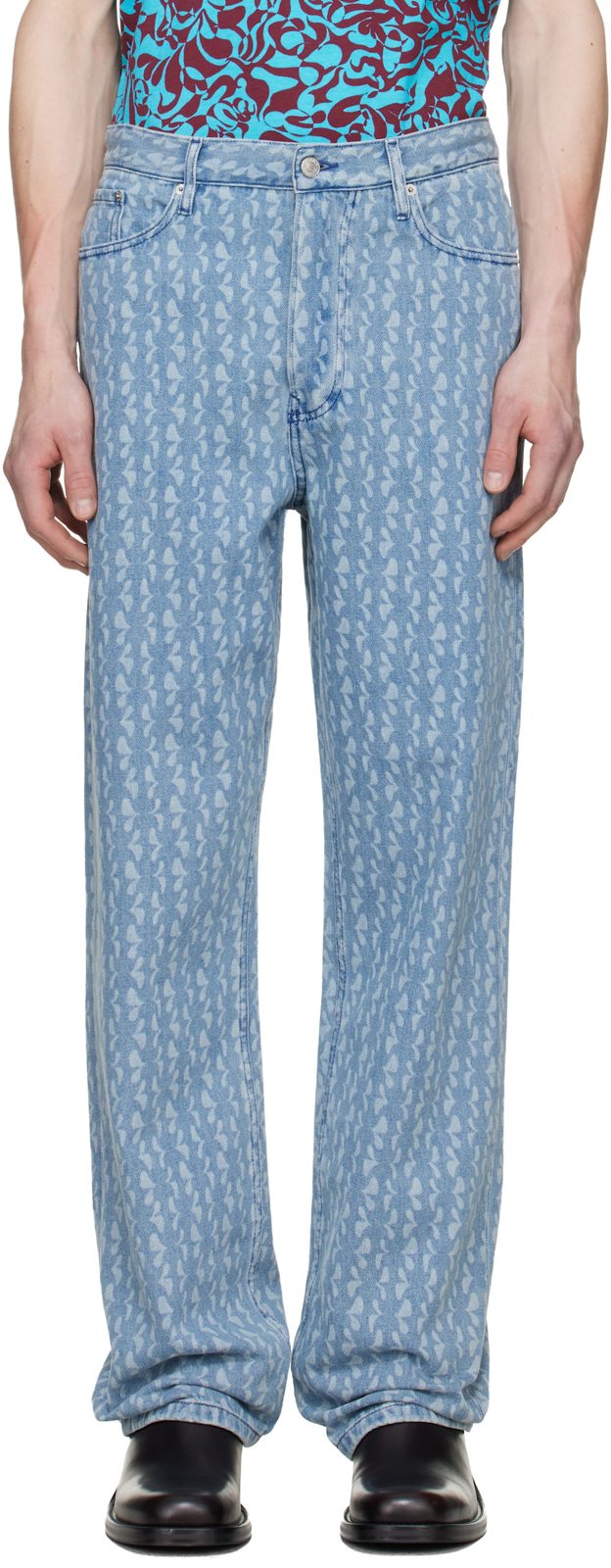 Blue Printed-Graphic Jeans 261358M186005