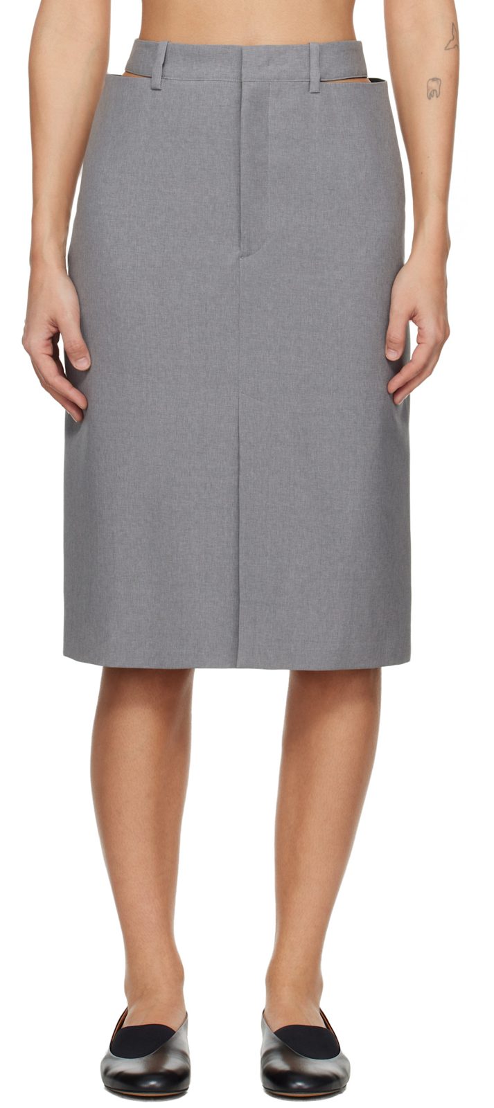 Gray Wool Midi Skirt 261249F092003