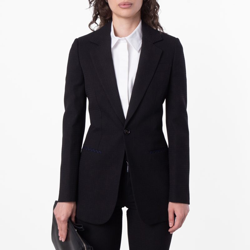 Checked Wool Blazer_Black