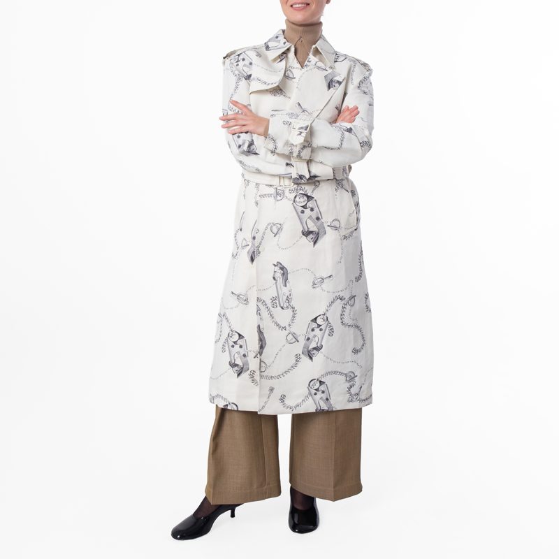 Long Knight Hardware Tricotine Trench Coat_Silver/White