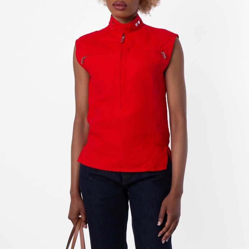 Womens Half-Zip Canvas Tank Top_Rhubarb