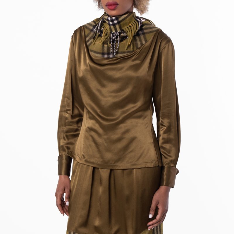 Satin and Check Scarf Panelled Top_Camp