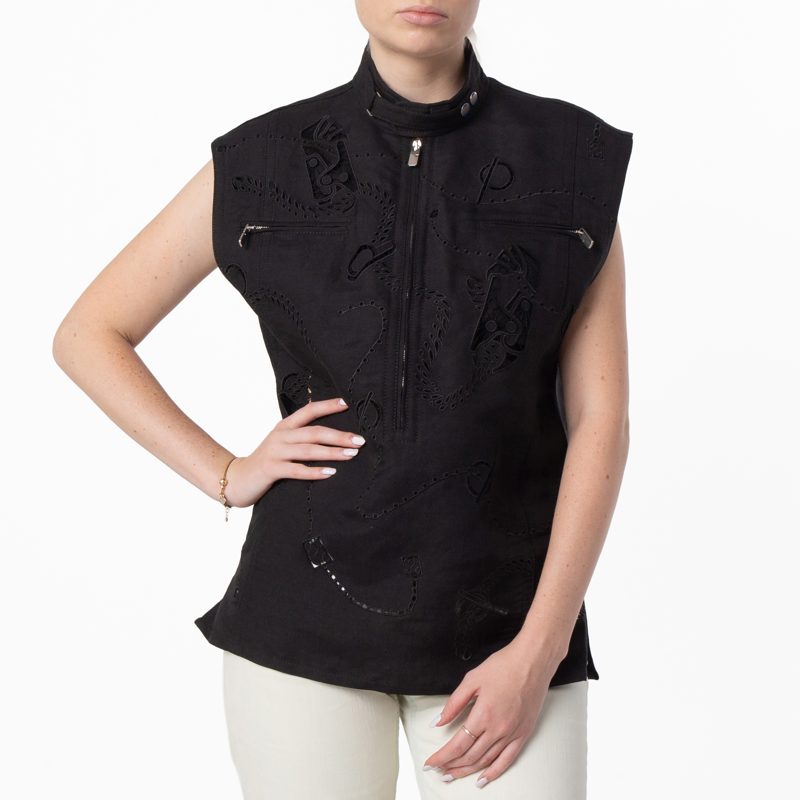 Broderie Anglaise Sleeveless Canvas Top_Black