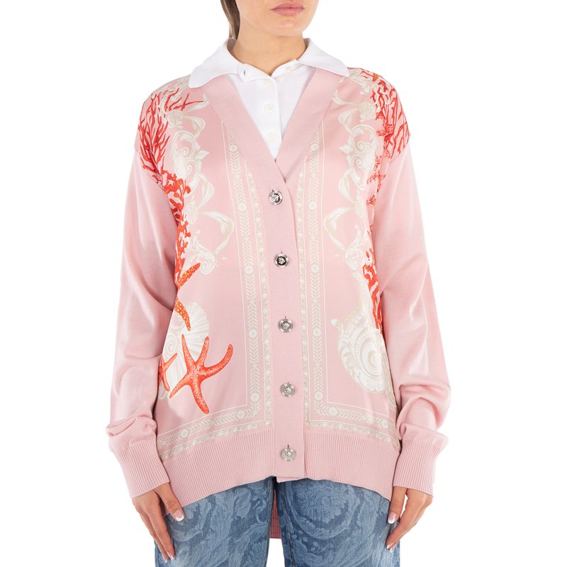 Barocco Sea Panelled V-Neck Cardigan_Dusty Rose/Coral/Bone