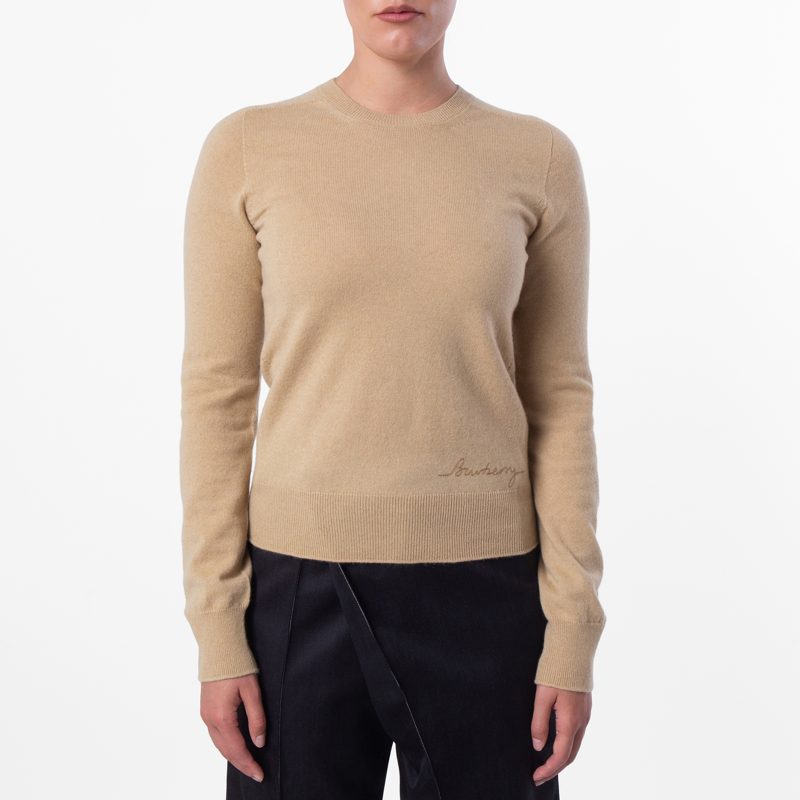 Embroidered Logo Cashmere Sweater_Flax