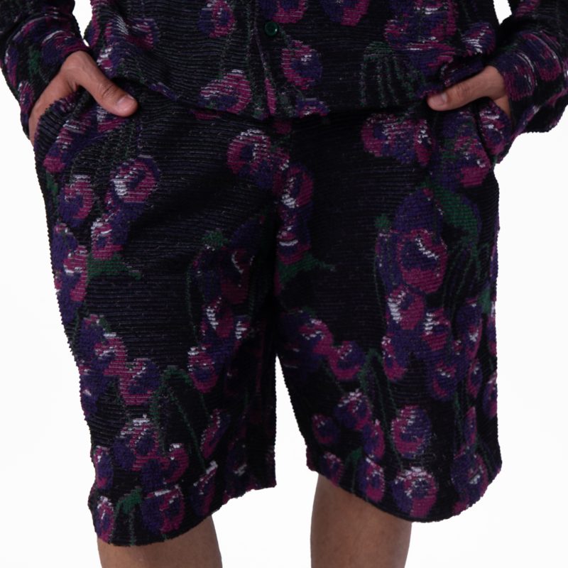 Cherry Embroidered Cotton Silk Shorts_Cherry