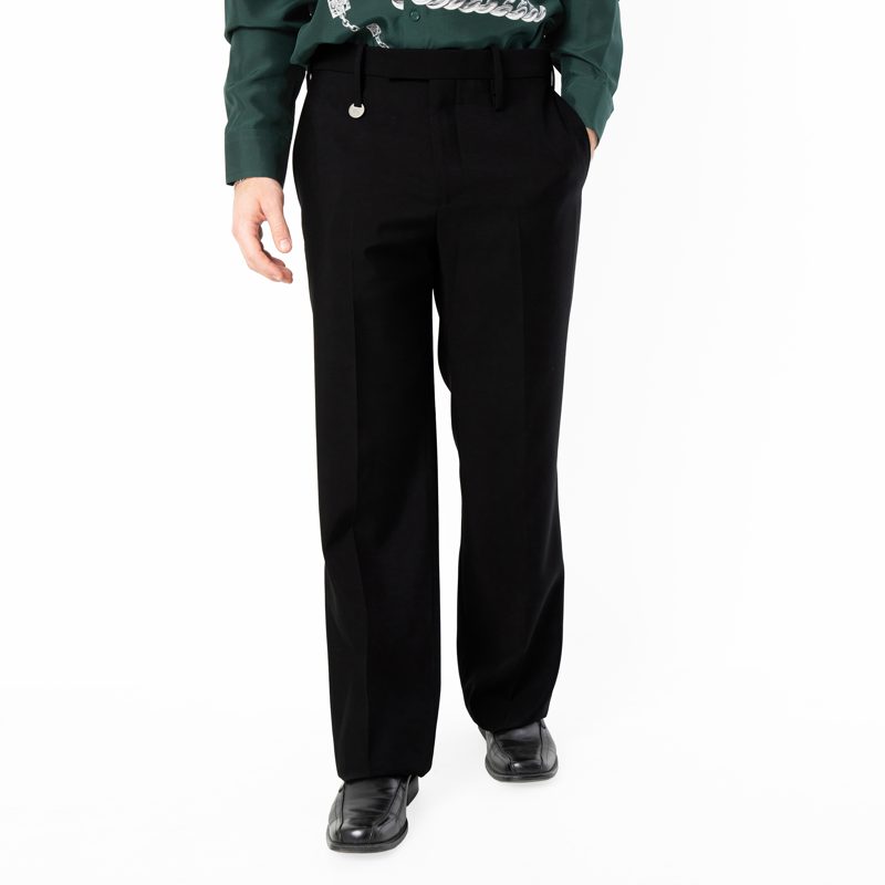Mens Black Straight-Leg Wool Trousers_Black
