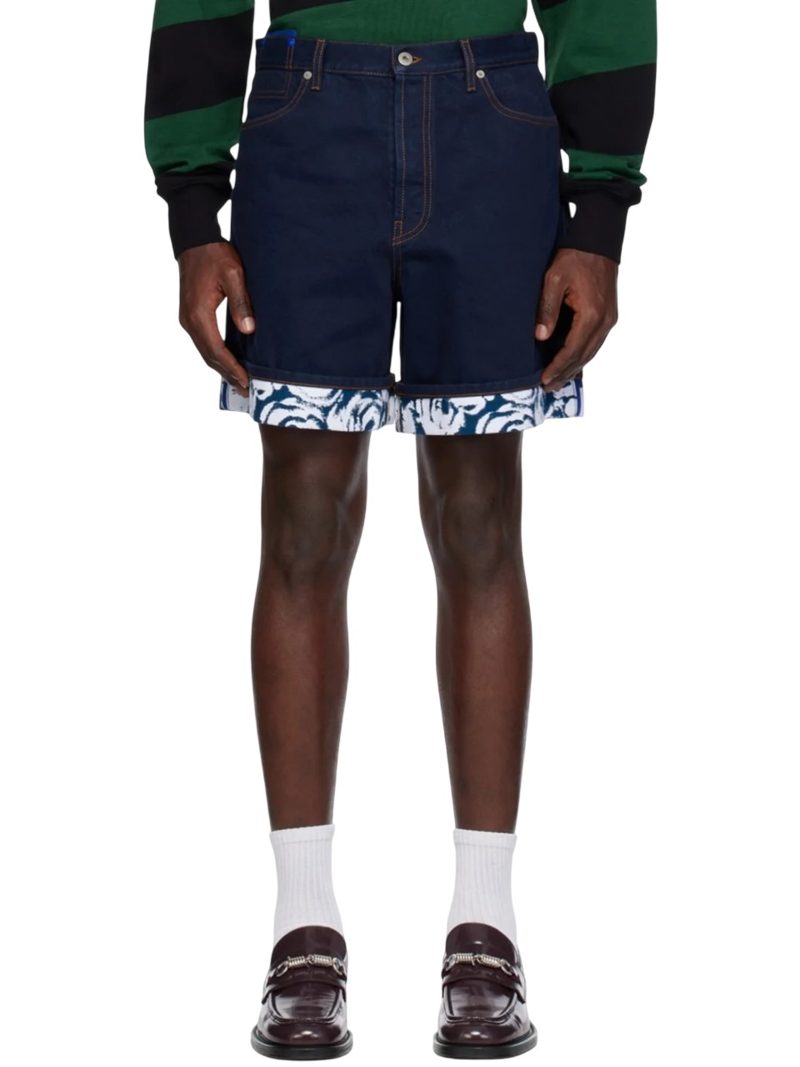 Indigo Flocked Denim Shorts_Indigo Blue