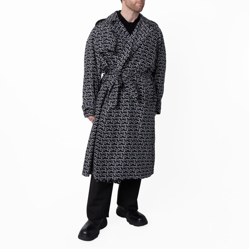 Long Silk Belted Trench Coat_Silver/Black