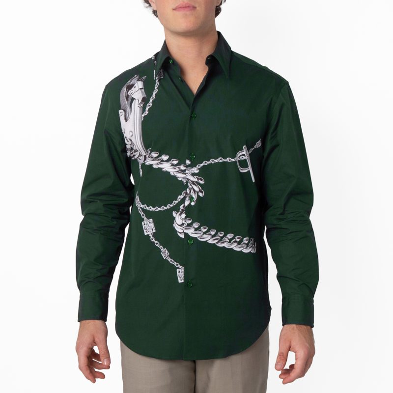 Knight Hardware Printed Cotton Shirt_Silver/Green