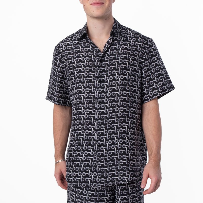 Monogram B Print Silk Shirt_Silver / Black