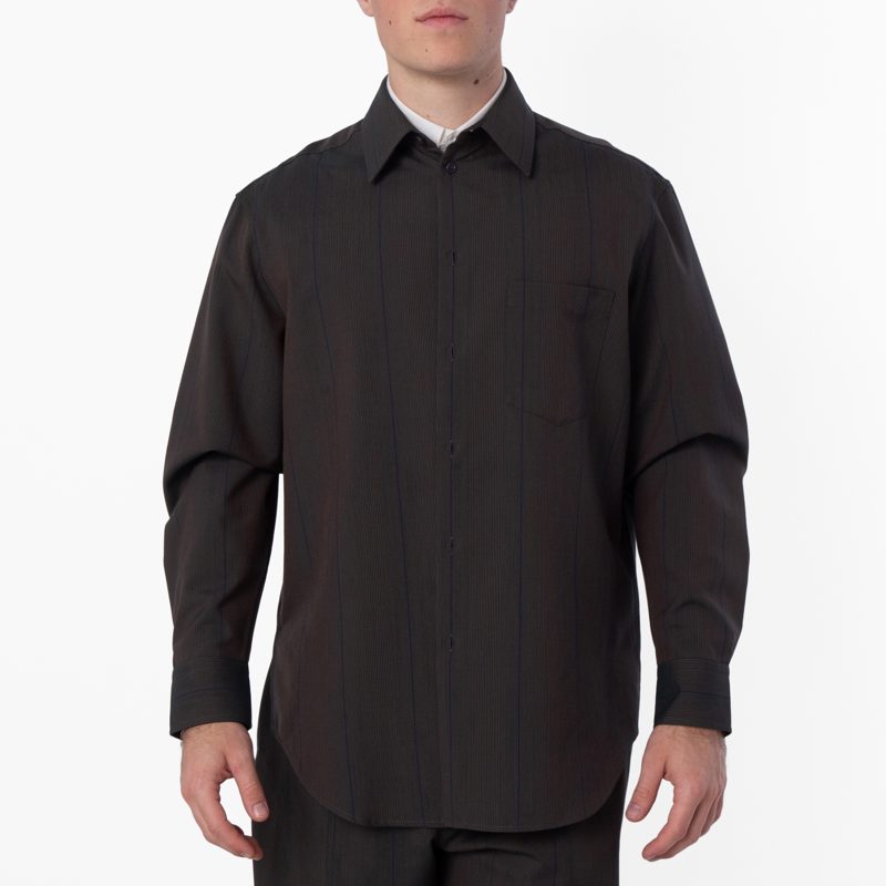 Mens Striped Wool Shirt_Granite