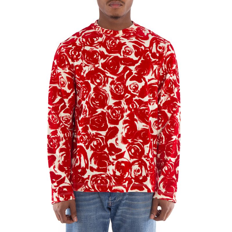 Rose-Print Long Sleeve Cotton Top_Pillar Ip Pattern
