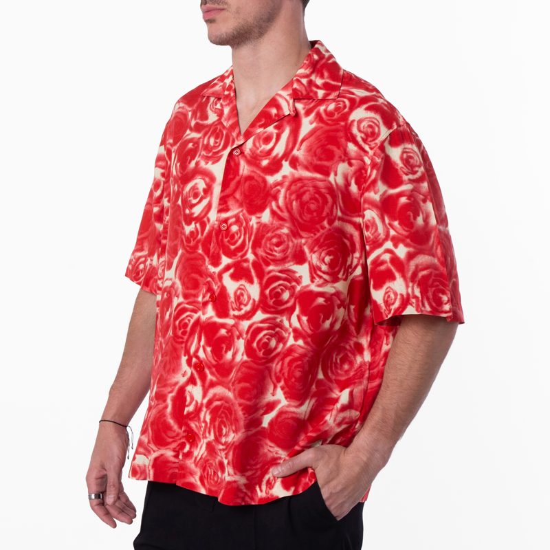 Mens Rose-Print Short-Sleeve Shirt_Pillar Ip Pattern
