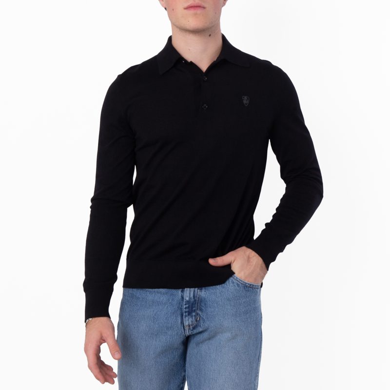 Logo Embroidered Long-Sleeved Polo Shirt_Black