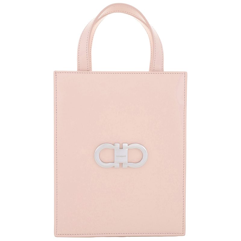 Double Gancini Mini Leather Tote Bag_Pink