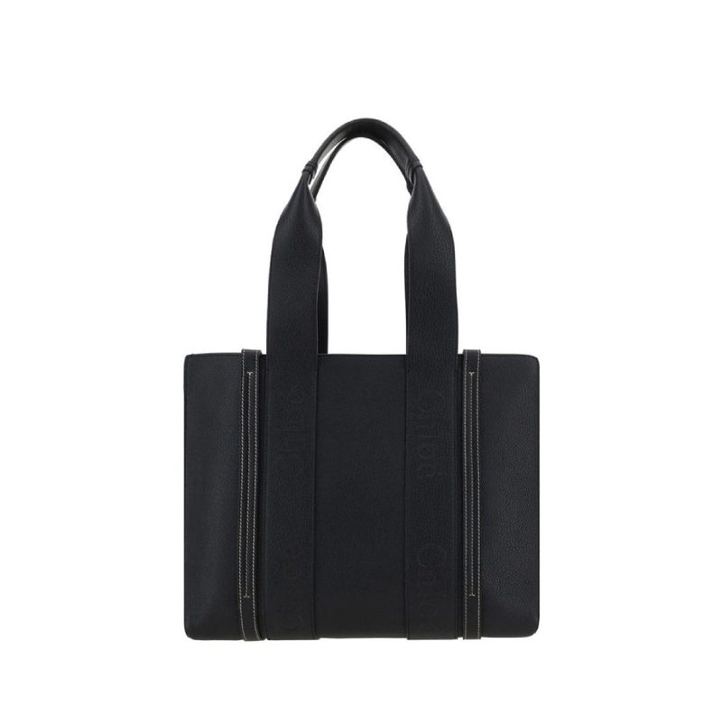 Chloe Woody Medium Calf Leather Tote Bags_Black