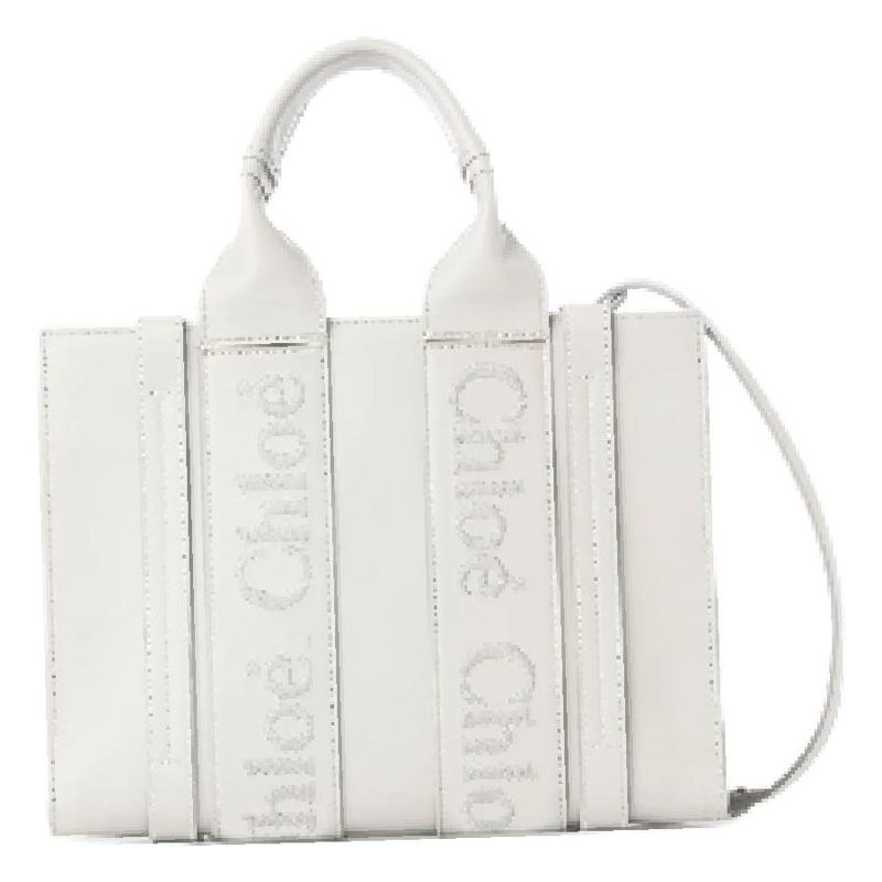 Chloe Woody Leather Small Tote Bag_White