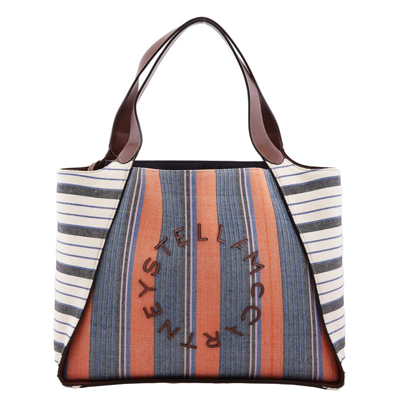 Striped Logo Embroidered Cotton Tote Bag_Multicolor