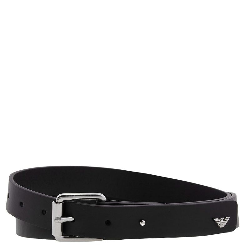 Emporio Armani Eagle Plate Smooth Leather Belt