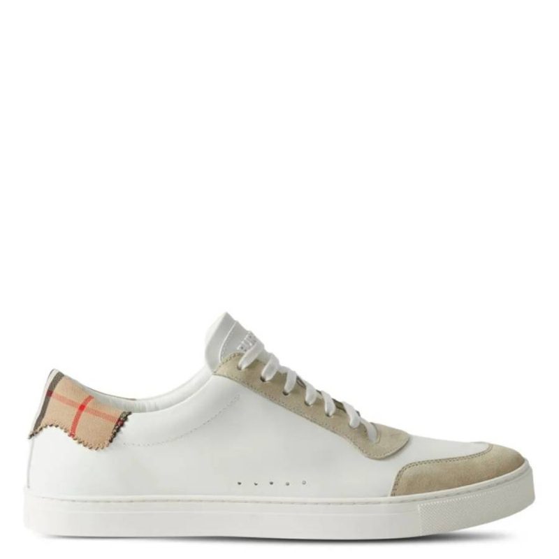 Check Print Lace-Up Leather Sneakers