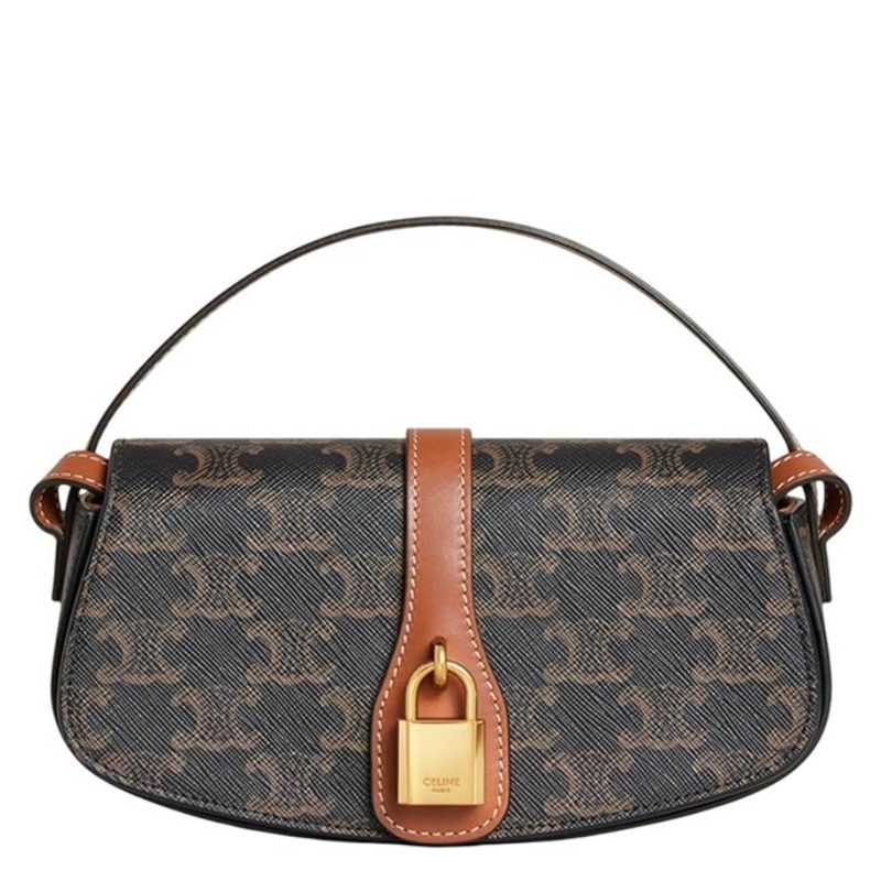 Celine Triomphe Canvas and Calfskin Clutch On Strap_Tan