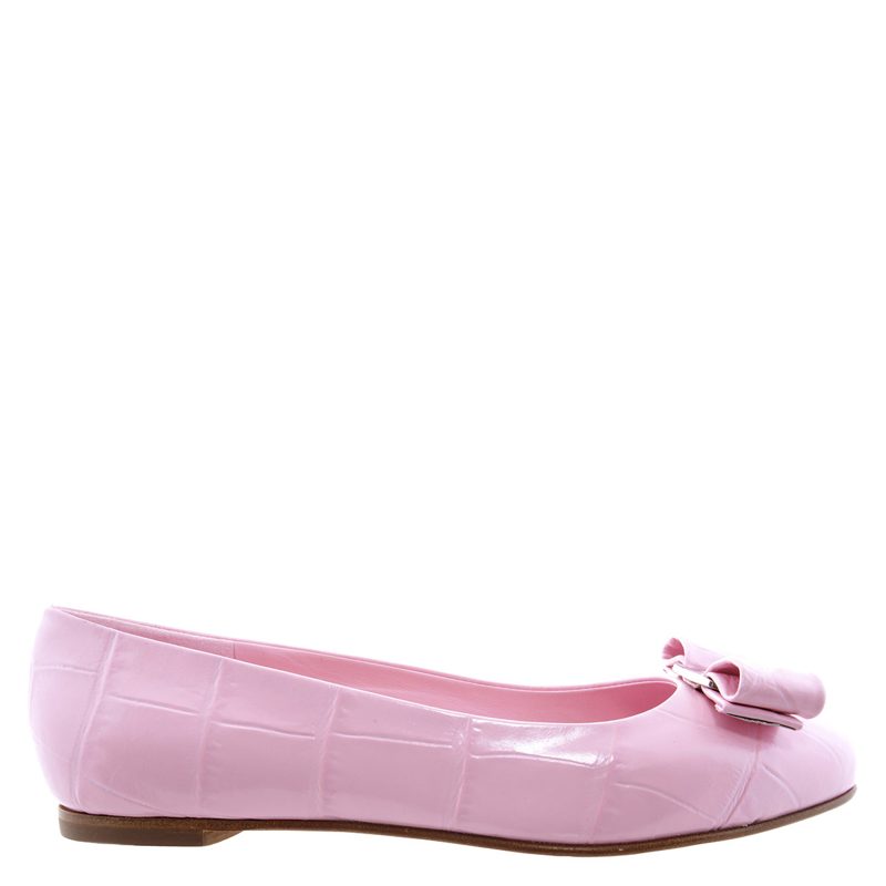 Varina Croco Bow Ballerina Flats In Bubble Gum