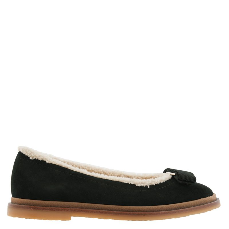 Varina Shearling-Lined Bow-Embellished Suede Ballet Flats
