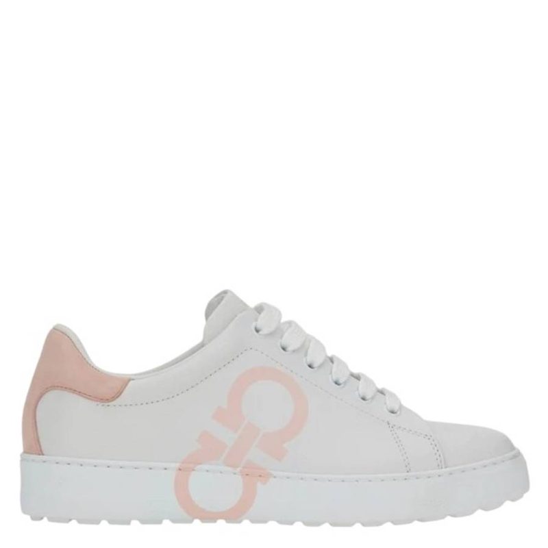 White Leather Gancini Sneakers