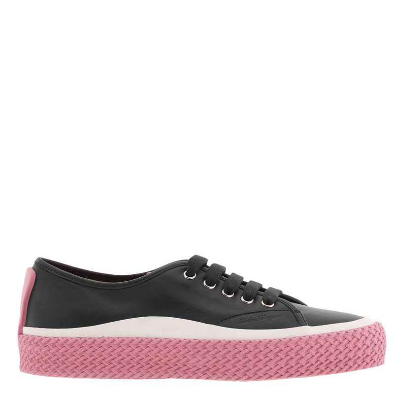Contrast Sole Leather Sneakers